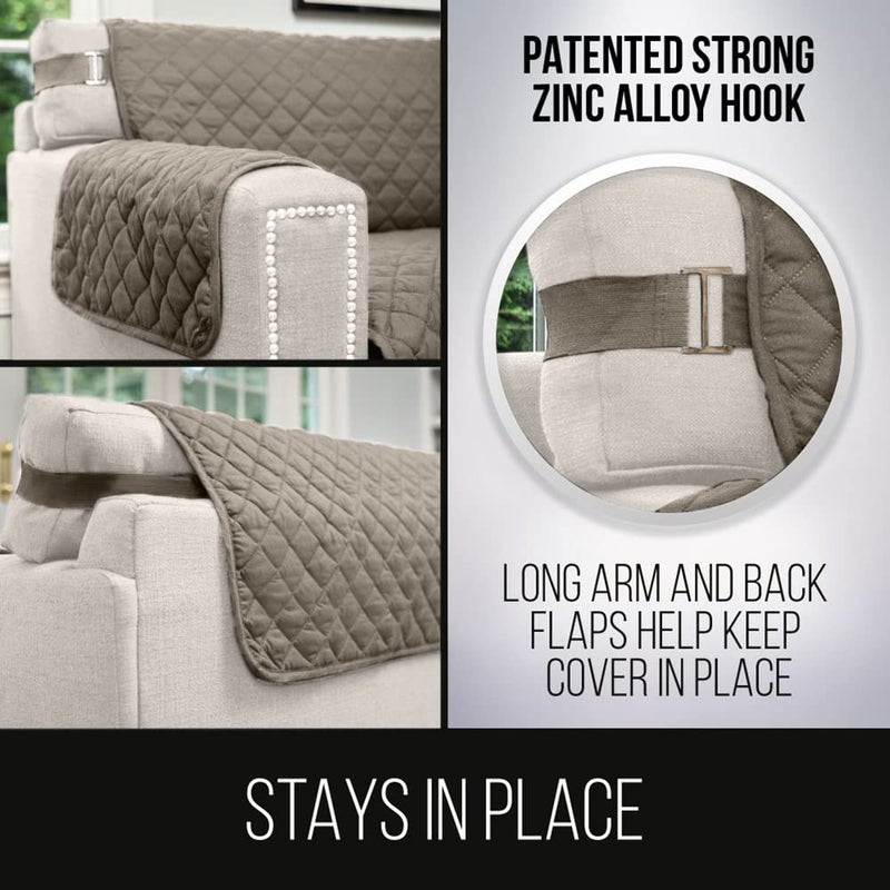 Sofa Shield Couch Slip Cover with Patented Strap, Cushion Protector, US Designed Reversible Stain and Dog Tear Resistant Slipcover, 62 inch Seat, Washable Covers for Dogs Pets, Latte Linen - Image 4